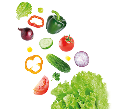 36586984 - falling fresh vegetables on white background